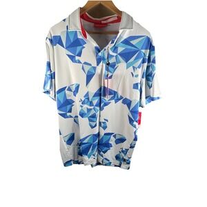 NWT Redvanly BOND Origami Print Performance‎ Golf Polo Shirt Blue LARGE $110